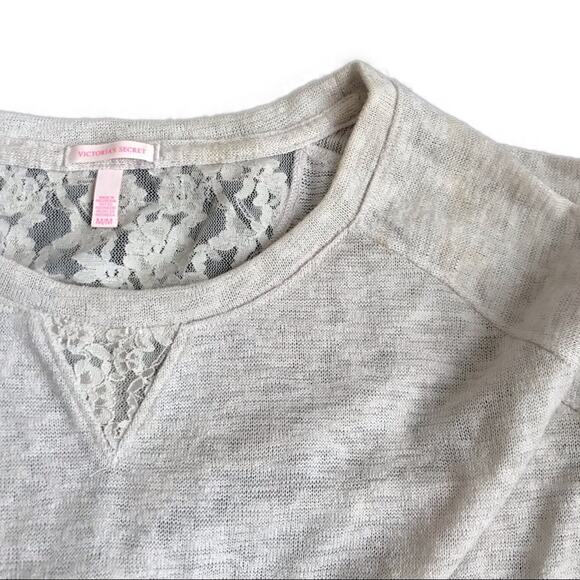 Victoria’s Secret Lace Cropped Sweatshirt Size M Crewneck Pullover Loungewear - Picture 5 of 8